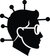 Silhouette of a person's head with digital connections symbolizing artificial intelligence big data and futuristic technology concepts vector