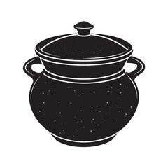 Clay Pot With Lid Silhouette Vector