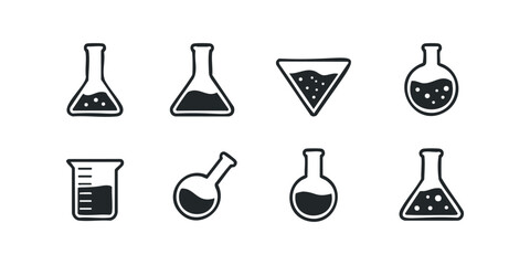 Laboratory glassware icons featuring flasks and beakers