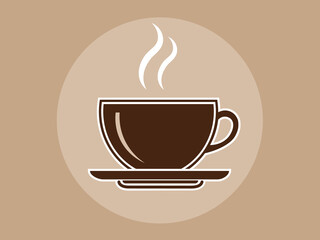 A simple, stylized illustration of a steaming cup of coffee on a saucer, presented in a warm, muted color palette, evoking a sense of comfort and warmth