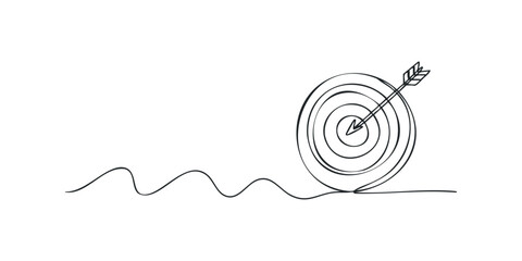 Hand Drawn Arrow Hitting Bullseye Target Symbol