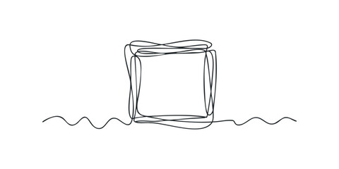 Minimalist continuous line drawing of a square shape with wavy lines