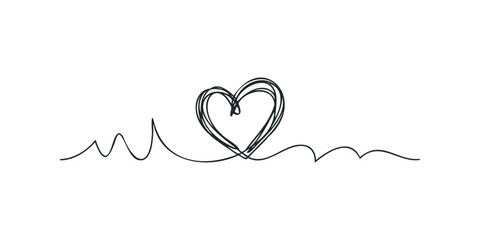 Single line drawing of a heart on a wavy line