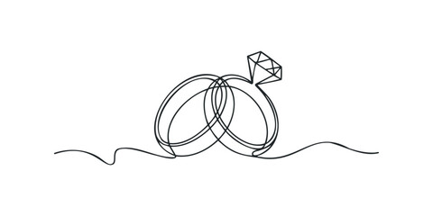 Minimalist line drawing of two interlocking rings with a gem