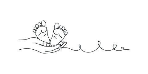Hand holding baby feet with swirling line