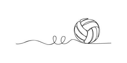Volleyball line drawing with playful swirl
