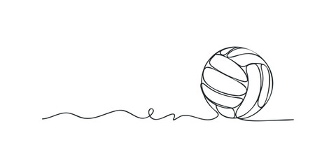 Volleyball line art with wavy line on white background