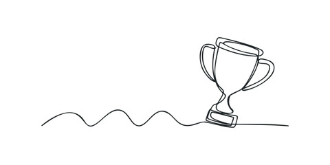 Continuous line drawing of a trophy with wavy line