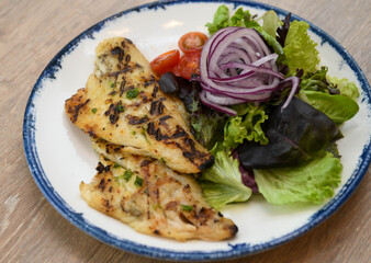 Grilled Fish Fillet with Fresh Garden Salad and Cherry Tomatoes