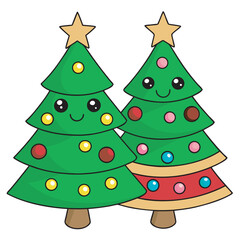 Two cute christmas trees with smiling faces