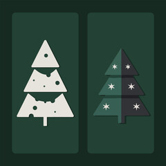 Two Christmas Trees - Stylized Holiday Tree Icons on Green Background | Abstract Festive Design for Greetings and Seasonal Marketing