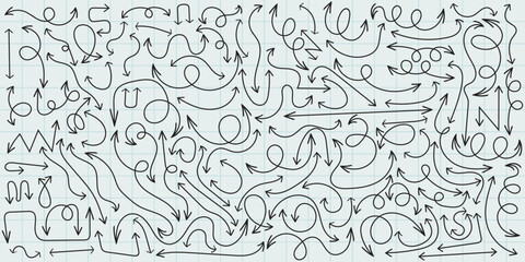 Doodle,Arrows,Collection on Graph Paper Creative Direction Vector Illustration Hand Drawn Design Elements Arrow Graphics