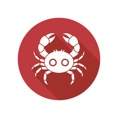 Red Crab Icon with Long Shadow Vector Illustration Seafood Graphic Design Ocean Life Nautical Theme
