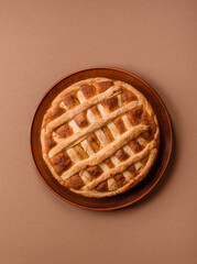 Sweet American pie with apples, pears, and cinnamon, a homemade dessert. Apple American pie