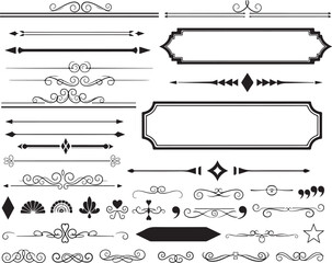 collection of old western design elements, borders and corners on old divider lines eps