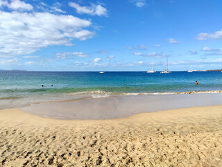 Playa de Mujeres. Popular beach in Lanzarote on Playa Blanca, Canary Islands, Spain.