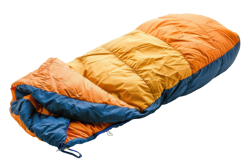 Cozy sleeping bag in vibrant colors ready for outdoor adventures and camping trips isolated on transparent background