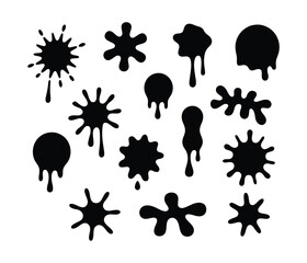 Black Ink Splat and Paint Drip Silhouette Set - Splash Blob Stain Vector Collection