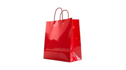 Shiny red shopping bag with handles on a black background