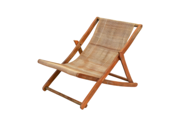 Relaxing in a cozy, handcrafted lounge chair made of wood and natural fibers indoors isolated on transparent background