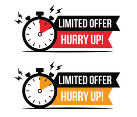 Limited Offer Hurry Up Sale Sticker Set with Stopwatch Icon