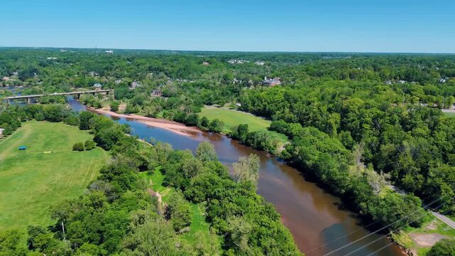 Aerial landscape of River Road Park during summer in Fredericksburg city in Virginia