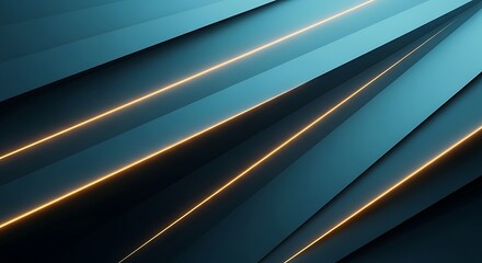 Obraz premium Abstract background with diagonal lines and glowing edges in dark teal color