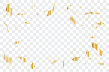 Golden Confetti Ribbon Frame Isolated on Transparent Background