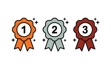 1st, 2nd, and 3rd Place Award Ribbons - Flat Design Achievement Medal Icons