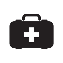 Fototapeta premium Black silhouette of a first aid kit with a white cross symbol, isolated on white background