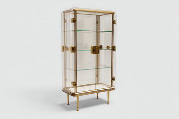 Elevate your space with a modern clear cabinet, featuring gold accents and glass shelving, perfect for displaying treasured items with sophisticated style.