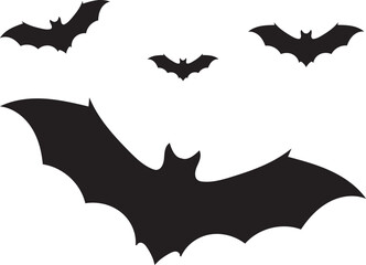 Flying Bat Silhouette Set Isolated on White Background Vector Illustration