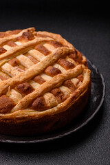 Sweet American pie with apples, pears, and cinnamon, a homemade dessert. Apple American pie