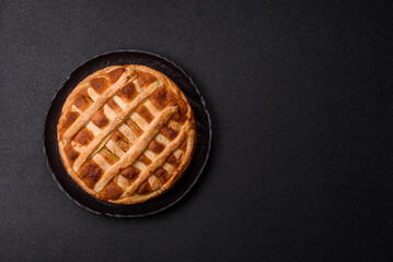 Sweet American pie with apples, pears, and cinnamon, a homemade dessert. Apple American pie
