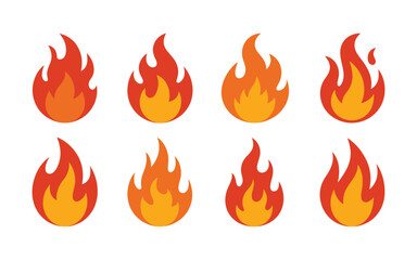  Fire and Flame Icons Set - Flat Design Heat and Hot Symbol Vectors