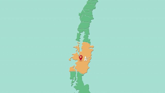 Mapa de Chile con divisi&oacute;n pol&iacute;tica resaltando la regi&oacute;n Ays&eacute;n