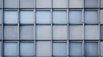 Architectural grid: a pattern of window panes forming a unique geometric facade. Modern building exterior featuring a cool color palette.