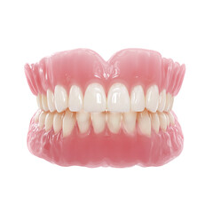 Obraz premium This dental close-up features a perfect set of upper and lower dentures, highlighting the precision and beauty of dental prosthetics, representing the restoration of a healthy.