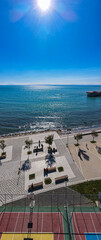 Fototapeta premium Basketball Court by the Sea aerial view