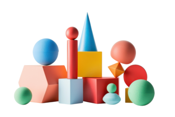 Colorful geometric shapes arranged artistically on a minimalist background for creative exploration isolated on transparent background