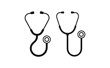 Stethoscope Icons Set - Medical Equipment Black Silhouette Vector