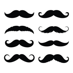 Set of Eight Moustache Silhouettes - Vintage Facial Hair Styles Vector