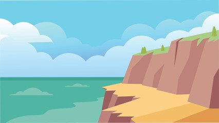 Vector art of scenic cliffside landscape with ocean view under a cloudy sky, capturing the beauty of natures coastal formations