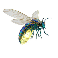 Enchanting Jeweled Firefly with Luminous Abdomen and Intricate Golden Details Displayed Against a Transparent Background, Evoking a Sense of Magical