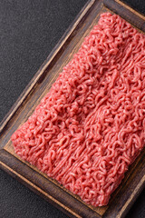 Raw ground beef for a burger or as an ingredient in a meat dish. Raw ground beef