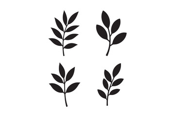 Four simple black leafy branch silhouettes on white background