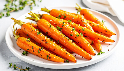 Roasted carrots sprinkled with fresh thyme. AI