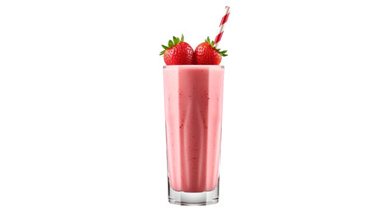 Tall Glass of Strawberry Smoothie with Straw and Berries