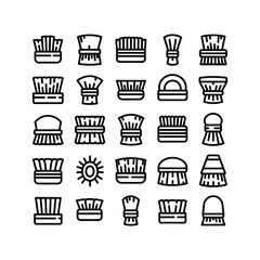 A pattern of various shaving brushes and one sun icon arranged in a grid formation design silhouette