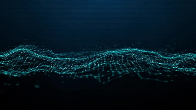 Blue neon mesh wave with glowing tech-style depth.